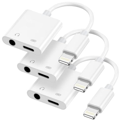 [MFi Certified] 2-in-1 Lightning to 3.5mm Audio & Charger Splitter for Headphones & Fast Charge, Compatible with iPhone 14/13/12/11/X/8/iPad - Car AUX, Gaming, Live Streaming, Work & Travel (3, White) - color: White-3Pack