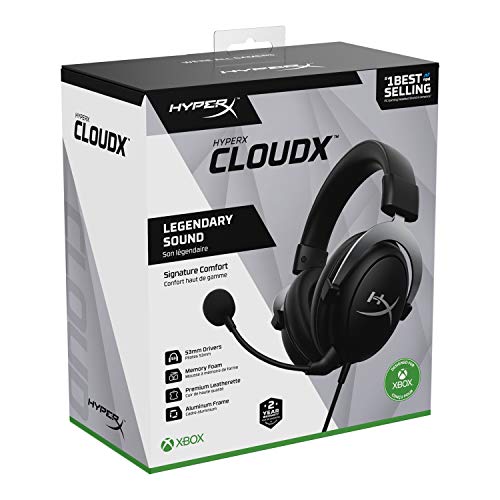 HyperX CloudX, Official Xbox Licensed Gaming Headset, Compatible with Xbox One and Series X|S, Memory Foam Ear Cushions, Detachable Noise-Cancelling Mic, in-line Audio Controls,Black/ Silver - size: Wired