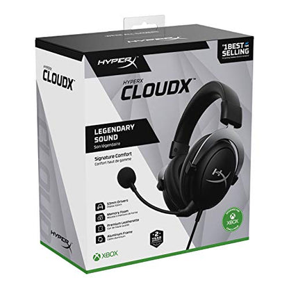 HyperX CloudX, Official Xbox Licensed Gaming Headset, Compatible with Xbox One and Series X|S, Memory Foam Ear Cushions, Detachable Noise-Cancelling Mic, in-line Audio Controls,Black/ Silver - size: Wired