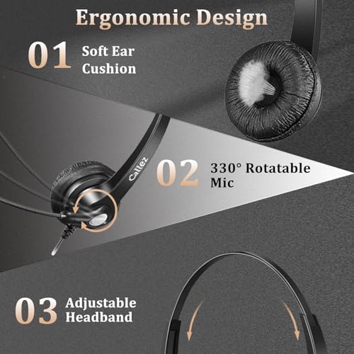 Callez RJ9 Polycom Phone Headset for Polycom VVX411 VVX311 VVX500 VVX601 | Telephone Headset with Noise Cancelling Mic, Volume Controls, Phone Headphone for Polycom VVX250 VVX400 VVX410 Office Phones