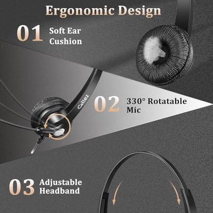 Callez RJ9 Polycom Phone Headset for Polycom VVX411 VVX311 VVX500 VVX601 | Telephone Headset with Noise Cancelling Mic, Volume Controls, Phone Headphone for Polycom VVX250 VVX400 VVX410 Office Phones