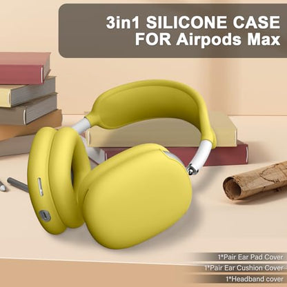 Maxjoy for AirPods Max Case, Soft Silicone Ear Cups & Headband Cover, Anti-Scratch Protective Accessories, Light Yellow - color: Light Yellow
