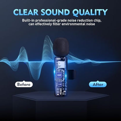 Mini Wireless Lavalier Microphone for iPhone iPad Android | 2 in 1 USB-C Mini Mic; Crystal Clear Recording; for YouTube Vlog TikTok Podcast; 4 Extra Windscreens