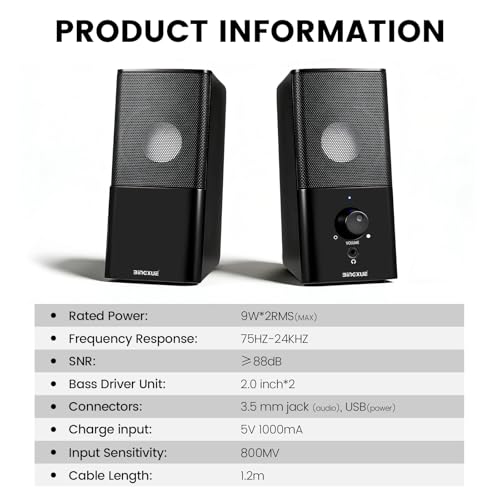 H21 Classic Computer Speakers for Desktop PC, Full Stereo Sound, USB-Powered, Gaming Speaker with 3.5mm Aux Multimedia for Laptop/Desktop/Tablets/Phone(Black