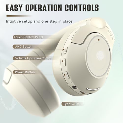 FIFINE X3W Bluetooth Wireless Headphones with Mic, Active Noise Canceling | Up to 65H Playtime, 3 Mode Options, Soft Earpad, Touch Control Panel, Transparency Mode, for Music, Phone Calls, Sport Travel - color: White