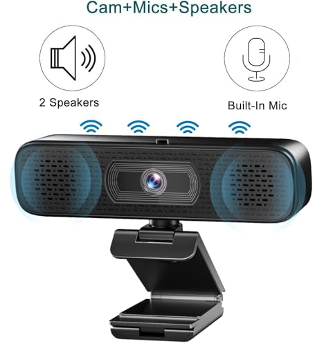 3-in-1 2K Webcam with Dual Speakers & 4 Noise-Canceling Mics, USB Plug & Play Computer Camera with Privacy Cover for Zoom Meeting Online Teaching Video Calling