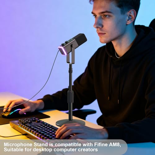 Desktop Mic Stand,Adjustable Height Podcast Microphone Stand with Mic Clip 3/8" to 5/8" Adapter,for Shure MV7 |MV7+ |MV7X XLR,Fifine AM8 |K688 |XR&USB,PM1 XLR,Razer Seiren V2|V3