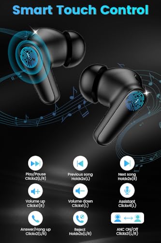 Piluyaa Wireless Earbuds Bluetooth Headphones ANC+ENC Ear Buds with Mic | LED Digital Display Charging Case, IPX7 Waterproof, HIFI Deep Bass Stereo, in-Ear Earphone for iPhone Andriod -Black - color: BLACK