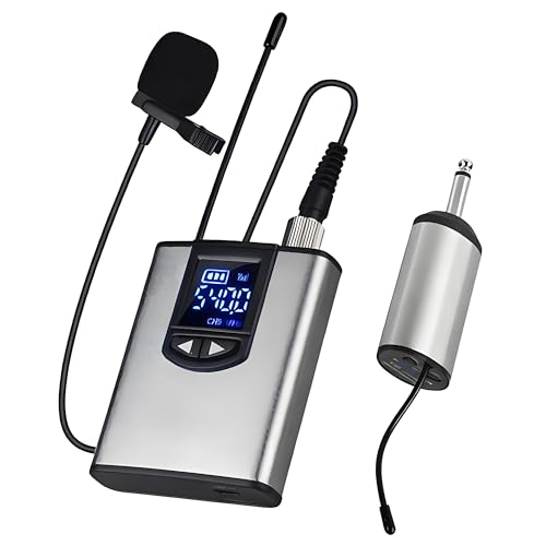 Wireless Lapel Microphone, UHF Lavalier Microphone System, Clip-on Lapel Mic with Bodypack Transmitter, Headset Mic, Receiver for Vlogging, Singing, 1/4" Output
