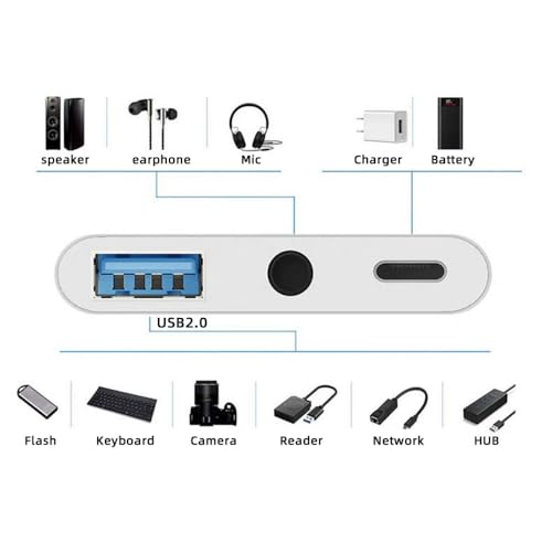 CY Type C USB-C to 3.5mm Audio AUX & Type-A USB2.0 OTG Female with PD Power Charge Adapter Compatible with Laptop Tablet Phone - style: USB+PD+Audio