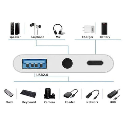 CY Type C USB-C to 3.5mm Audio AUX & Type-A USB2.0 OTG Female with PD Power Charge Adapter Compatible with Laptop Tablet Phone - style: USB+PD+Audio