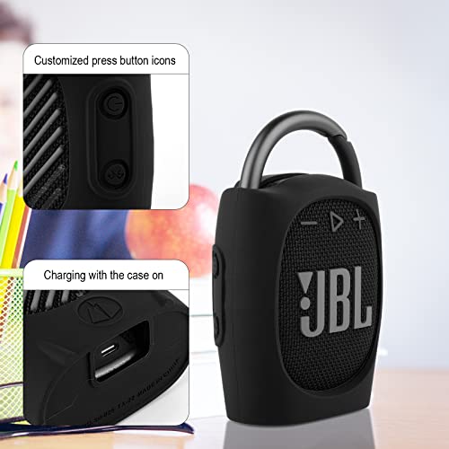 Silicone Protective Carrying Case Compatible with JBL Clip 4 - Portable Mini Speaker Carrying Stand Up Cover Pouch for JBL Clip 4 (Black) - color: Black