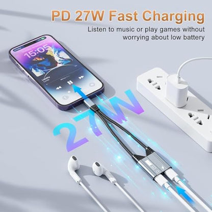 Magnetic Lightning to Dual Lightning AUX Adapter,[ MFi Certified] 2 in 1 iPhone Audio and Charger Splitter,Dongle Compatible with iPhone 14/13/12/11/XS/XR/7/8 and iPad, Supports Charging & Audio - color: Black 1