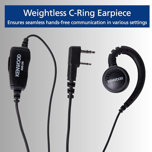 KENWOOD KHS-31C C-Ring Walkie Talkie Earpiece with Mic with PTT & Clip Microphone, Durable & Lightweight, Long Cable, VOX Compatible, Supports KENWOOD ProTalk, FreeTalk & 2-Pin Connector Radios - style: KHS-31C