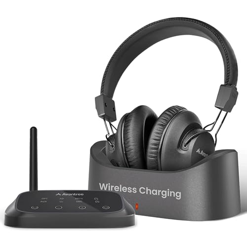 Avantree HT5009 Plus -Wireless TV Headphones with aptX-Adaptive Transmitter | TV Watching via Optical, AUX or Bluetooth, Clear Voice & Volume Boost for Seniors, Comfor Fit, 60H Playtime & Charging Dock