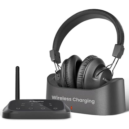 Avantree HT5009 Plus -Wireless TV Headphones with aptX-Adaptive Transmitter | TV Watching via Optical, AUX or Bluetooth, Clear Voice & Volume Boost for Seniors, Comfor Fit, 60H Playtime & Charging Dock