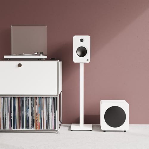 Kanto ST28 28” Universal Floor Speaker Stands for Bookshelf Speakers up to 30 lbs | Improved Sound | Hidden Cable Management | Timeless Design | Pair | White w/White MDF Base - size: 28 Inches - White