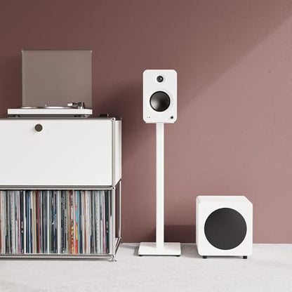 Kanto ST28 28” Universal Floor Speaker Stands for Bookshelf Speakers up to 30 lbs | Improved Sound | Hidden Cable Management | Timeless Design | Pair | White w/White MDF Base - size: 28 Inches - White