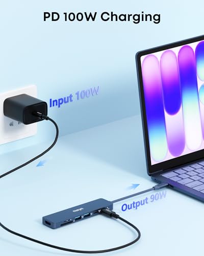 7-in-1 USB C Hub with 4K@60Hz HDMI, 2 USB-A, 1 USB-C, 100W PD Charging, SD 3.0 /TF 3.0 Card Reader, Compatible with MacBook Pro/Air/Neo, iPad Pro, iMac, iPhone 15-17 (Indigo) - color: Indigo