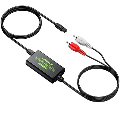 LiNKFOR 192kHz DAC Converter Digital to Analog Converter Digital Optical SPDIF Toslink to Analog Stereo Audio RCA L/R Audio Adapter with Optical Cable for HDTV (SPDIF to RCA 6ft/1.8m) - style: SPDIF to RCA 6ft/1.8m
