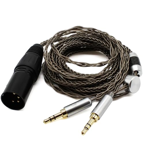 Youkamoo 4 Pin XLR Balanced 8 Core Braided Silver Plated Audio Replacement Cable Compatible with Hifiman HE4XX, HE-400i Headphones (2 x 3.5mm Version)