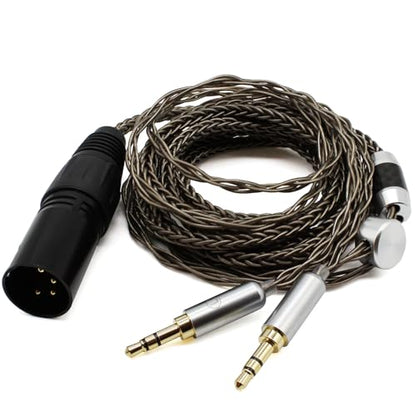 Youkamoo 4 Pin XLR Balanced 8 Core Braided Silver Plated Audio Replacement Cable Compatible with Hifiman HE4XX, HE-400i Headphones (2 x 3.5mm Version)