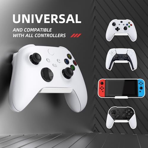 PlayVital FOLD Controller Holder Wall for ps5 ps4 Xbox Switch 2 Pro Headset, 2 Pack Universal Storage Organizer Gaming Controller Stand Headphone Mount - Foldable Anti-slip Adhesive Removable, White - color: White 2 Sets