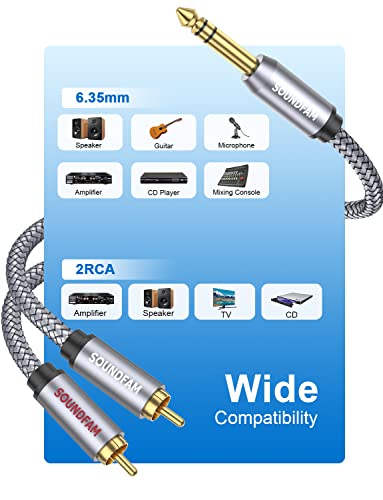 RCA to 1/4 Cable,TRS Quarter inch(6.35mm) Male to 2RCA Male Stereo Y Splitter Adapter Cable -Grey(10 Feet/3M) - color: Grey-TRS 1/4 to RCA, size: 10ft/3M
