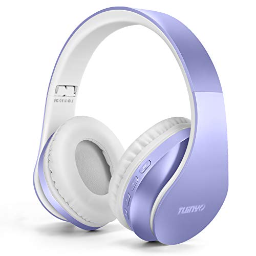TUINYO Wireless Headphones Over Ear, Bluetooth Headphones with Microphone, Foldable Stereo Wireless Headsetfor Travel Work TV PC Cellphone-Purple - color: Purple
