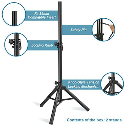 Vondynote Tripod Speaker Stands Pair 33.5"-53.5" PA DJ Mini Speaker Stands | 35mm Pole Mount, Short Mini Speaker Mount Stand Pair, Adjustable Height