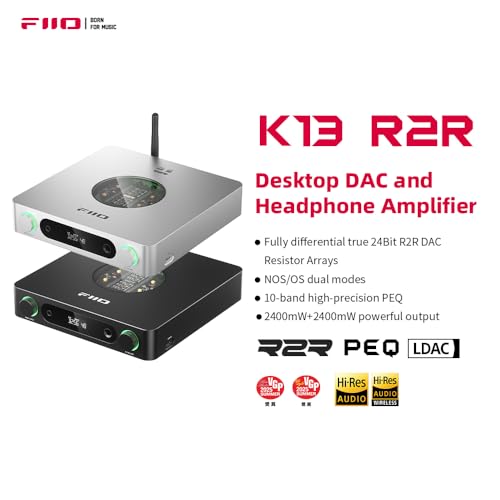 FiiO K13 R2R Desktop DAC & Headphone Amp, High-Fidelity 24Bit R2R DAC, Powerful 2400mW Output, LDAC Bluetooth Streaming, Dual Power Supply, 10-Band PEQ, Balanced XLR & RCA Audio Output (Silver) - color: Silver