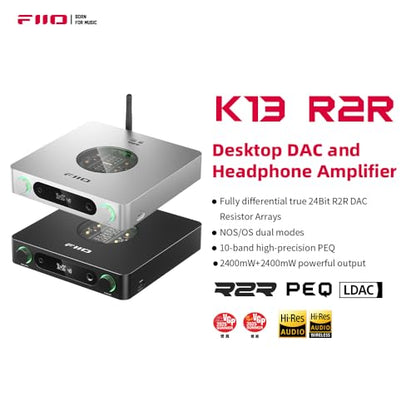 FiiO K13 R2R Desktop DAC & Headphone Amp, High-Fidelity 24Bit R2R DAC, Powerful 2400mW Output, LDAC Bluetooth Streaming, Dual Power Supply, 10-Band PEQ, Balanced XLR & RCA Audio Output (Silver) - color: Silver