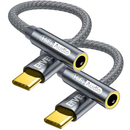 ENVEL USB C to 3.5mm Headphone Jack Adapter, 2 Pack Aux to USB C Adapter | USB C to Aux Audio Dongle Cable Cord Compatible with iPhone 17 16 15 Pro Max Samsung Galaxy S25, iPad Pro M2 M3 M4, Pixel 9