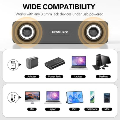 10W Wired Stereo Speaker Compact PC Speakers for Desktop -, USB Powered, 3.5mm Audio Input, Laptop Expertly Tuned Computer Soundbar