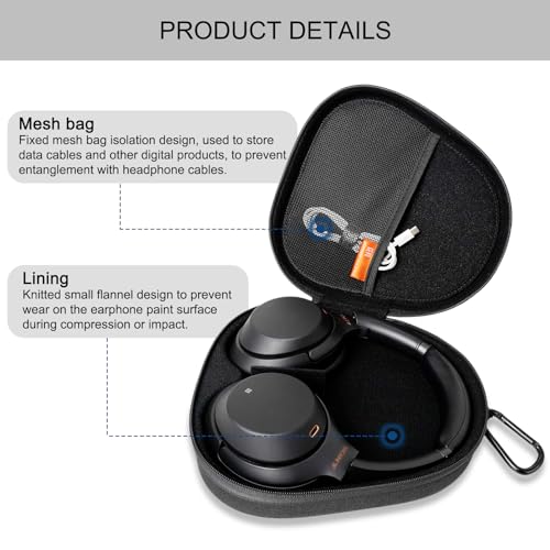 Headphones Case for Skullcandy/JBL/Bose/Sony Wireless Headphones - Black | Travel Case Carrying Cover Bag, Storage Protective Bag with Cable - color: Black