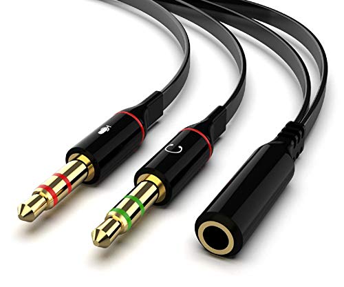 Maeline Headphone Splitter Adapter, 3.5mm Mic Cable for Computer, Headset 3.5mm Female to 2 Dual Male Microphone Audio Stereo Jack Earphones Port to Gaming Speaker PC - size: 1 Pack