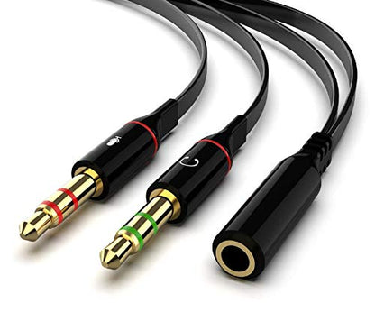 Maeline Headphone Splitter Adapter, 3.5mm Mic Cable for Computer, Headset 3.5mm Female to 2 Dual Male Microphone Audio Stereo Jack Earphones Port to Gaming Speaker PC - size: 1 Pack