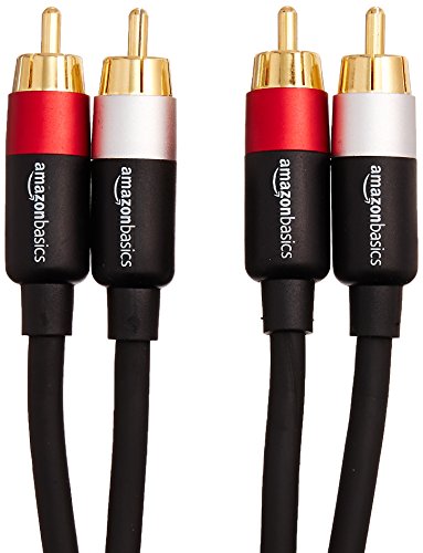 Amazon Basics 하이파이 시스템, 앰프, 액티브 스피커 또는 서브 우퍼용 RCA 스테레오 오디오 케이블 2개, 금 도금 플러그, 디지털 오디오 호환, 1.2m(4피트), 블랙 - color: 블랙., size: 4 Feet