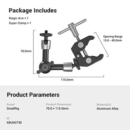 SMALLRIG Super Clamp w/ 1/4" and 3/8" Thread and 5.8 Inches Adjustable Friction Power Articulating Magic Arm with 1/4" Thread Screw for LCD Monitor/LED Lights - KBUM2730 - size: 5.8''+arm only