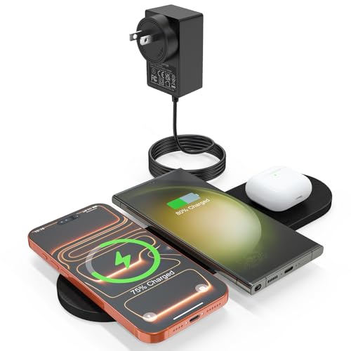 ZealSound 3-in-1 Wireless Charging Pad, Fast Charger Mat with 36W Adapter for iPhone 17/16/15, Samsung Galaxy, Pixel, AirPods & Galaxy Buds, Ultra Slim Case Friendly PU Leather for Home Office Travel - color: Black 2