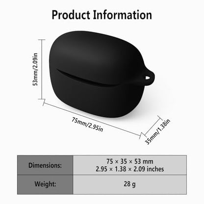 Geiomoo Silicone Case for JBL Tune Buds 2, Soft Flexible Scratch Resistant Protective Cover with Carabiner (Black) - color: Black