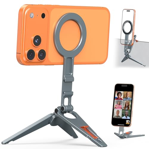 VRIG MG-34 Magnetic Tripod Stand for iPhone, Aluminium Alloy Foldable Phone Stand for Desk/Handheld, 1/4'' Screw Hole, Cold Shoe Mount and Hook, Compatible with iPhone 17 16 15 14 13 12 Series - size: MG-34 Tripod