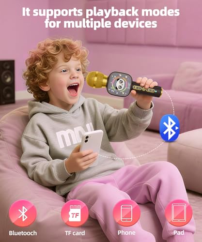 Kids Karaoke Microphone Mini, Bluetooth Voice Changer Toy Ages 3-12, Pink | LED Party Lights, Rechargeable Portable, Long Playtime, Duets, BT 5.3, Christmas Birthday Gifts for Toddler Boys & Girls - color: pink - 1