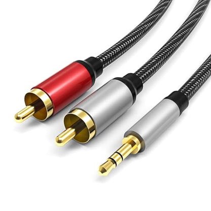 3.5mm to RCA Cable, 24K Gold-Plated RCA Male to Aux Audio Adapter 100ft/30M, Nylon Braided Audio and Video Cable Extension for Smartphones, HDTV, Tablet, Home Theater, Speaker, MP3 - size: 100ft, style: 3.5mm to RCA Cable