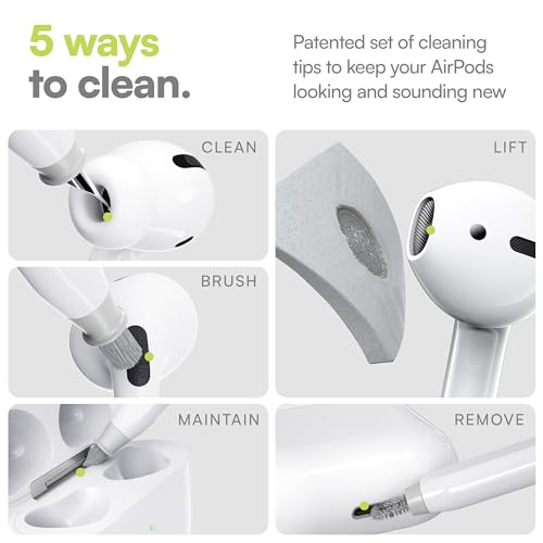 KeyBudz Air Care 2.0 AirPods Cleaning Kit - Patented Multi-Tool Cleaner with Interchangeable Brush Tips for AirPods, iPhone and Apple Devices with Sticky Squares Putty, Hard Case and Travel Pouch
