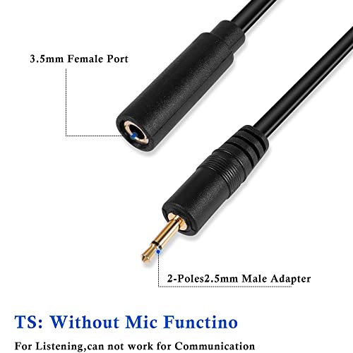 2.5mm to 3.5mm Short Cable，2 Pack 2.5mm Mono Plug to 3.5mm Mono Jack Adapter Audio Cable for Smartphone Headphone etc(16cm