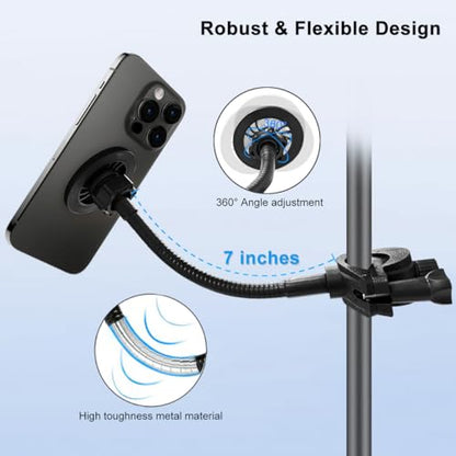 JCWINY for Magsafe Mic Stand Phone Holder, Flexible Phone Holder for Microphone Stands Super Magnets iPhone Mic Stand Holder Music Stands Phone Mount for iPhone 15 14 13 12 Pro Max Plus Max Mini - style: Magnetic