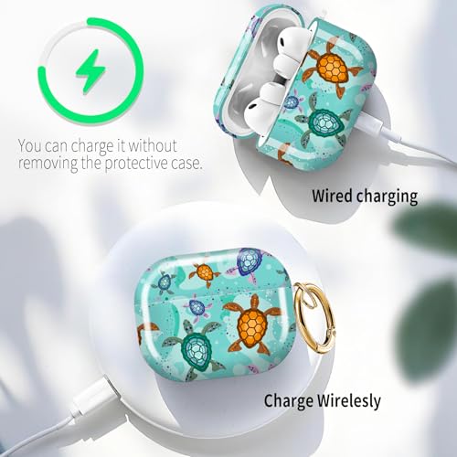 for AirPods Pro 3 Case (2025), Cute Cover Compatible with AirPod Pro 3rd Generation Shell with Rose Gold Keychain Earbuds Case for Women（Cute Turtle） - color: cute turtle