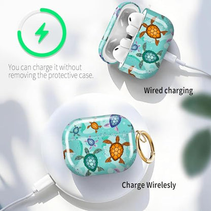 for AirPods Pro 3 Case (2025), Cute Cover Compatible with AirPod Pro 3rd Generation Shell with Rose Gold Keychain Earbuds Case for Women（Cute Turtle） - color: cute turtle