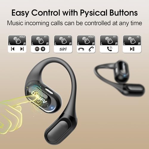 Open Ear Headphones, AI Translation Earbuds Real Time, Black | HiFi Stereo Open Ear Buds with HD Mic, 50H LED Power Display Air Conduction Earbuds, AI Translation Earbuds Real Time - color: Black